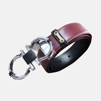 Salvatore Ferragamo 2019 Mens Gancio Buckle Leather Belt - 살바토레 페라가모 남성 간치오 버클 레더 벨트 Fer0233x.Size(3.4cm).버건디은장