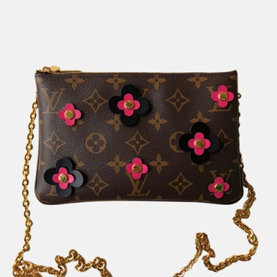 Louis Vuitton 2019 Pochette Flower Double Zip Chain Shoulder Cross Bag,20cm - 루이비통 2019 포쉐트 더블 집 체인 숄더 크로스백 M63905,LOUB1063,20cm,브라운+블랙