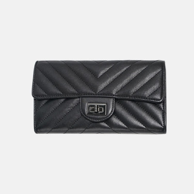 Chanel 2019 Womens 2.55 Buckle Chevron - 샤넬 여성 2.55 버클 쉐브론 장지갑 Cnl0341x.Size(18cm).블랙