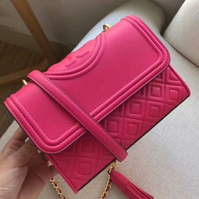 Tory Burch Leather Pink Fleming Convertible Chain Shoulder Bag,21/27cm - 토리버치 레더 핑크 플레밍 컨버터블 체인 숄더백 TBB0200,21/27cm