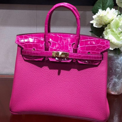 Hermes Birkin Crocodile & Leather Tote Shoulder Bag ,25cm - 에르메스 버킨 크로코다일&레더 여성용 토트 숄더백 HERB0683,25cm,핑크