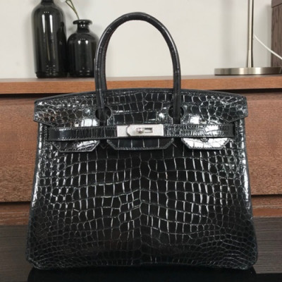 Hermes Birkin Crocodile Leather Tote Shoulder Bag ,30cm - 에르메스 버킨 크로커다일 여성용 토트 숄더백 HERB0685,30cm,블랙