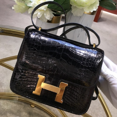 Hermes Constance Crocodile Leather Shoulder Bag,18cm - 에르메스 콘스탄스 크로커다일 레더 여성용 숄더백 HERB0699, 18cm,블랙