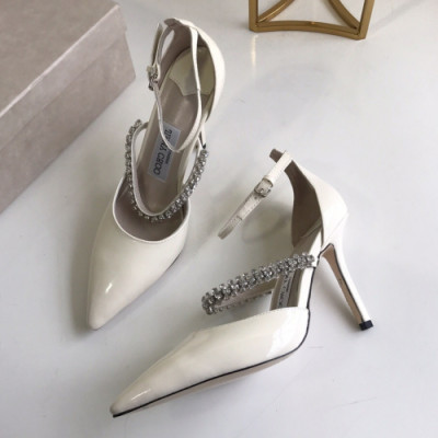 Jimmy-Choo 2019 Ladies Embellished Crystal Patent Strap Sandal - 지미츄 여성 그리스탈 장식 페이던트 스트랩 샌들 Jim0029x.Size(225 - 250).화이트