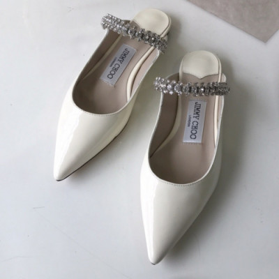 Jimmy-Choo 2019 Ladies Embellished Crystal Patent Slipper - 지미츄 여성 그리스탈 장식 페이던트 슬리퍼 Jim0032x.Size(225 - 250).화이트