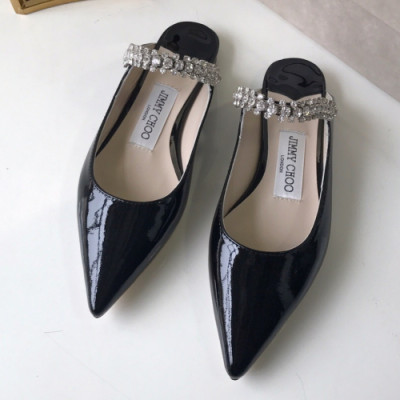 Jimmy-Choo 2019 Ladies Embellished Crystal Patent Slipper - 지미츄 여성 그리스탈 장식 페이던트 슬리퍼 Jim0031x.Size(225 - 250).블랙