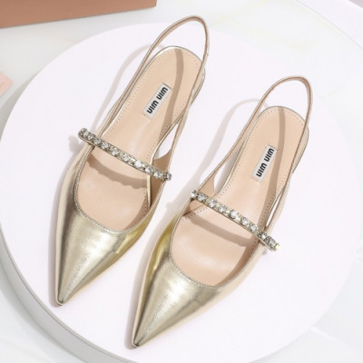 Miumiu 2019 Ladies Crystal Patent Slingback- 미우미우 여성 크리스탈 페이던트 슬링백 Miu0136x.Size(220 - 250).골드