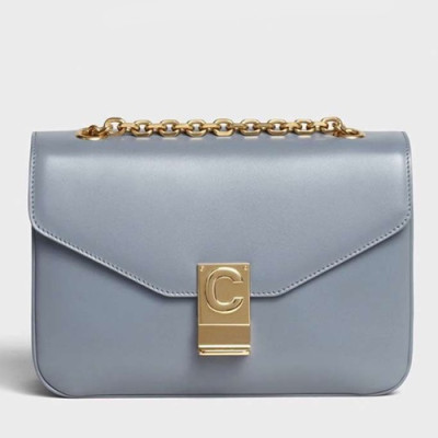 Celine C Leather Chain Shoulder Bag,22CM - 셀린느 C 레더 체인 숄더백 ,187253-4,22CM,그레이