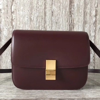 Celine Leather Classic Box Shoulder Bag,24CM - 셀린느 레더 클래식 박스 숄더백 ,11045-11,24CM,와인