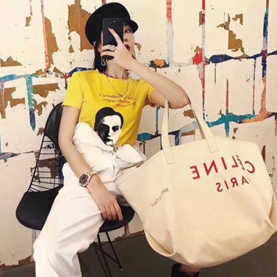 Celine Canvas Tote Shoulder Shopper Bag,36CM - 셀린느 캔버스 토트 숄더 쇼퍼백 ,83180-1,36CM,화이트+레드