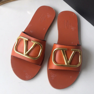 Valentino 2019 Womens Metal Logo Leather Slipper - 발렌티노 여성 메탈 로고 레더 슬리퍼 Val0175x.Size(225 - 250).2컬러(블랙/브라운)