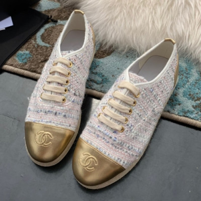 Chanel 2019 Womens CC Logo Tweed Sneakers - 샤넬 여성 코코 로고 트위드 스니커즈 Cnl0354x.Size(225 - 250).골드