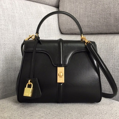 Celine 16 Leather Small Tote Shoulder Bag,23CM - 셀린느 16 레더 스몰 토트 숄더백 ,188003-4,23CM,블랙