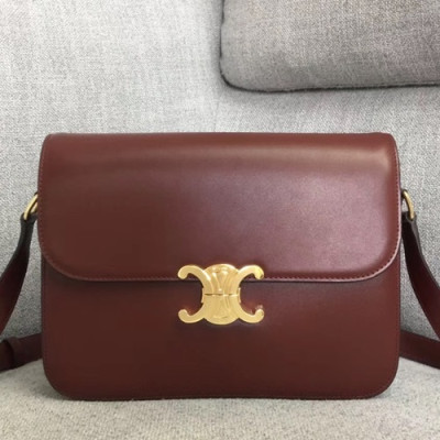 Celine 2019 Leather Women Large Shoulder Bag,24CM - 셀린느 2019 레더 여성용 라지 숄더백 ,187363-1,24CM,와인