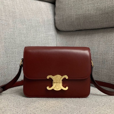 Celine 2019 Leather Women Small Shoulder Bag,19CM - 셀린느 2019 레더 여성용 스몰 숄더백 ,188423-3,19CM,와인