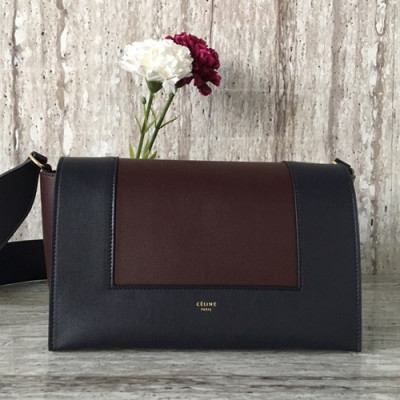 Celine Leather Frame Shoulder Bag,25CM - 셀린느 레더 프레임 여성용 숄더백 ,43343-2,25CM,다크네이비+레드브라운