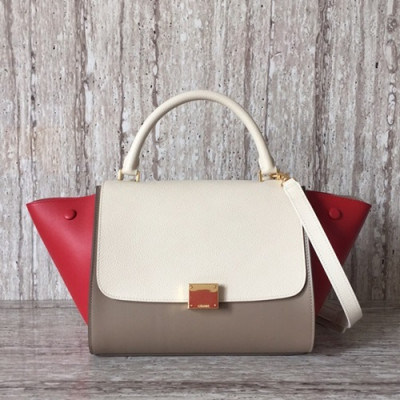 Celine Leather Tote Shoulder Bag,26CM - 셀린느 레더 토트 숄더백 ,18701-6,26CM,그레이(아이보리+레드)