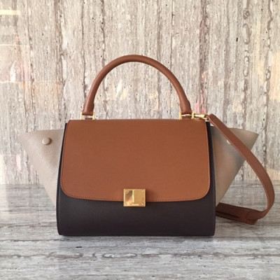 Celine Leather Tote Shoulder Bag,26CM - 셀린느 레더 토트 숄더백 ,18701-9,26CM,다크브라운(브라운+그레이)