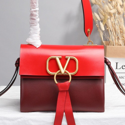 Valentino 2019 V-ring Leather Shoudler Bag,24CM - 발렌티노 2019 브이링 여성용 레더 숄더백 ,VTB0068,24CM,레드+와인