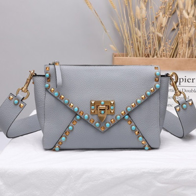 Valentino 2019 Leather Shoudler Bag,24CM - 발렌티노 2019 여성용 레더 숄더백 ,VTB0081,24CM,블루그레이