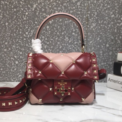 Valentino 2019 Leather Rockstud Spike Tote Shoudler Bag,25CM - 발렌티노 2019 레더 락스터드 스파이크 토트 숄더백,0033-VTB0112,25CM,핑크+와인