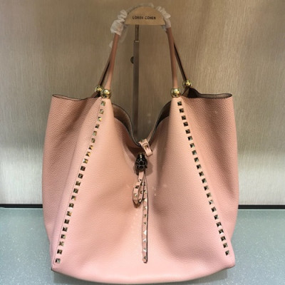 Valentino 2019 Leather Rockstud Tote Shopper Bag,33CM - 발렌티노 2019 레더 락스터드 토트 쇼퍼백,VTB0139,33CM,핑크