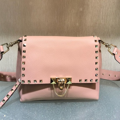 Valentino 2019 Leather Rockstud Shoudler Bag,23CM - 발렌티노 2019 레더 락스터드 숄더백,VTB0142,23CM,핑크