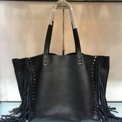 Valentino 2019 Leather Ruckstud Tassel Tote Shoulder Shopper Bag,34CM - 발렌티노 2019 레더 락스터드 태슬 토트 숄더 쇼퍼백,VTB0178,34CM,블랙