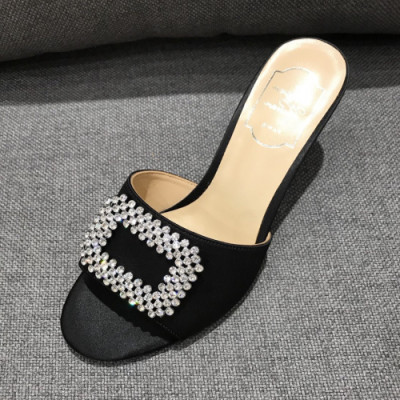 [커스텀급]Roger Vivier 2019 Ladies Signature Swarovski Logo Silk Slipper - 로저비비에 여성 시그니처 스와로브스키 로고 실크 슬리퍼 Rog0077x.Size(225 - 245).블랙