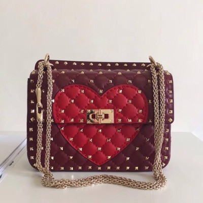 Valentino 2019 Leather Rockstud Spike Tote Shoudler Bag,24CM - 발렌티노 2019 레더 락스터드 스파이크 토트 숄더백,VTB0205,24CM,와인+레드