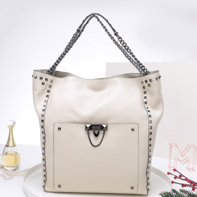 Valentino 2019 Leather Rockstud Tote Shoudler Bag,33CM - 발렌티노 2019 레더 락스터드 토트 숄더백, VTB0247,33CM,화이트