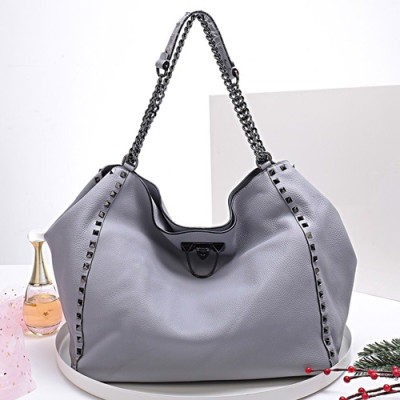 Valentino 2019 Leather Rockstud Tote Shoudler Bag,32CM - 발렌티노 2019 레더 락스터드 토트 숄더백, VTB0249,32CM,블루그레이