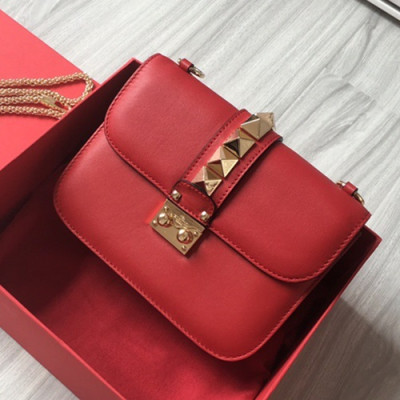 Valentino 2019 Leather Rockstud Box Shoudler Cross Bag,21/27CM - 발렌티노 2019 레더 락스터드 박스 숄더 크로스백, 48733-VTB0254,21/27CM,레드