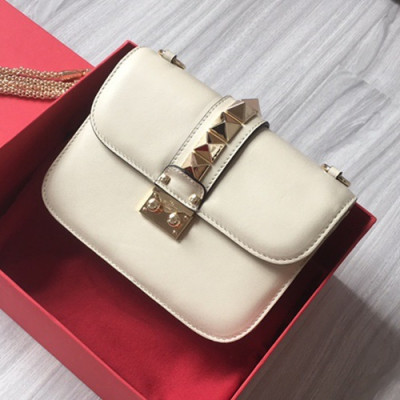 Valentino 2019 Leather Rockstud Box Shoudler Cross Bag,21/27CM - 발렌티노 2019 레더 락스터드 박스 숄더 크로스백, 48733-VTB0255,21/27CM,화이트