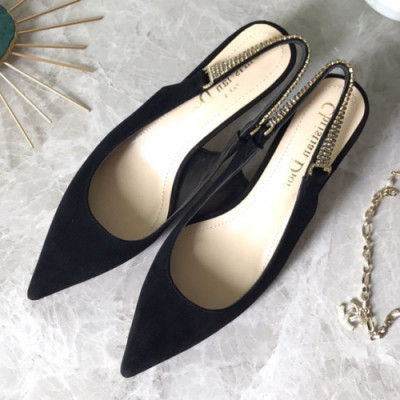 Christian Dior 2019 Womens Suede Strassy Middle-heel Slingback - 크리스챤 디올 여성 스웨이드 스트라스 미들힐 슬링백 Dio0207x.Size(220 - 255).블랙