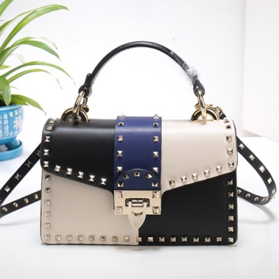 Valentino 2019 Leather Tote Shoudler Bag,21/25CM - 발렌티노 2019 레더 토트 숄더백,VTB0317,21/25CM,블랙+화이트(블루)