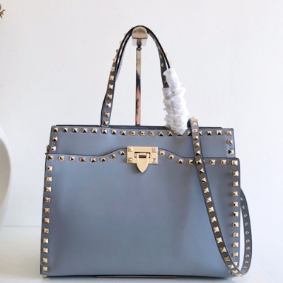 Valentino 2019 Leather Garavani Rockstud Tote Shoudler Bag,31CM - 발렌티노 2019 레더 가라바니 락스터드 토트 숄더백, VTB0328,31CM,스카이블루