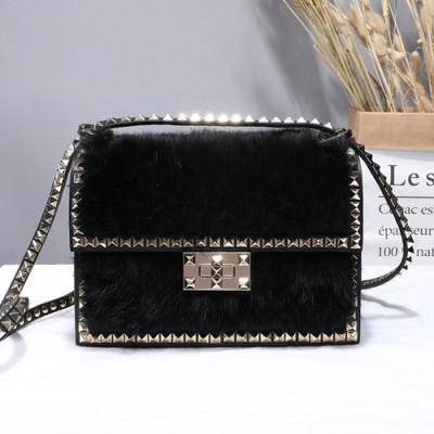 Valentino 2019 Fur & Leather Shoudler Cross Bag,21CM - 발렌티노 2019 퍼 & 레더 숄더 크로스백,VTB0365,21CM,블랙