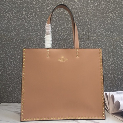 Valentino 2019 Leather Rockstud Tote Shopper Bag,37CM - 발렌티노 2019 레더 락스터드 토트 쇼퍼백,VTB0420,37CM,베이지핑크