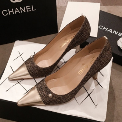 [미니멀]Chanel 2019 Women's Pearl CC Logo Jacquard Pumps - 샤넬 여성 진주 CC로고 자카드 펌프스 Cnl0375x.Size(225 - 250).브라운