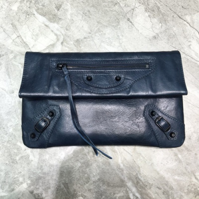 Balenciaga 2019 Leather Clutch Bag,30CM - 발렌시아가 2019 레더 여성용 클러치백, BGB0150, 30cm,네이비