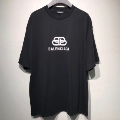 Balenciaga 2019 Mm/Wm Logo Cotton Short Sleeved Tshirt - 발렌시아가 남자 로고 코튼 반팔티 Bal0193x.Size(s - l).블랙