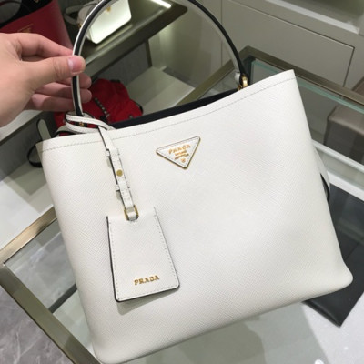 [매장판]Prada 2019 Double Saffiano Tote Shoulder Bag,27cm - 프라다 2019 여성용 두블레 사피아노 토트 숄더백 ,1BA211-5,27cm,화이트