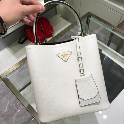 Prada 2019 Double Saffiano Tote Shoulder Bag,23cm - 프라다 2019 여성용 두블레 사피아노 토트 숄더백 ,1BA212-7,23cm,화이트