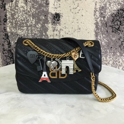 Balenciaga 2019 BB Round Leather Chain Shoulder Bag,22CM - 발렌시아가 2019 BB 라운드 레더 체인 숄더백,BGB0248,22CM,블랙