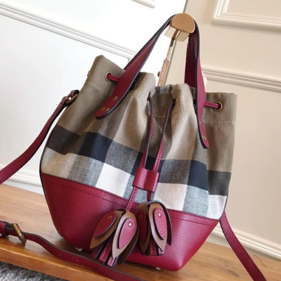 Burberry 2019 Canvas & Leather Bucket Tote Shoulder Bag, 28cm - 버버리 2019 캔버스&레더 버킷 토트 숄더백,BURB0117,28cm,레드