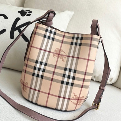 Burberry 2019 Check Bucket Shoulder Bag, 23.5cm - 버버리 2019 체크 버킷 숄더백,BURB0215,23.5cm,연핑크퍼플