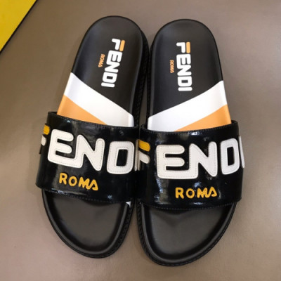 Fendi 2019 Mens Logo Leather Slipper - 펜디 남성 로고 레더 슬리퍼 Fen0240x.Size(240 - 275).블랙