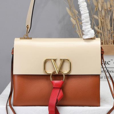 Valentino 2019 V-ring Large Leather Shoudler Bag,28.5CM - 발렌티노 2019 브이링 라지 여성용 레더 숄더백 ,VTB0517,28.5CM,브라운+베이지