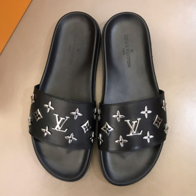 Louis Vuitton 2019 Mens Initial Metal Logo Leather Slipper - 루이비통 남성 이니셜 메탈 로고 레더 슬리퍼 Lou01039x.Size(240 - 275).블랙